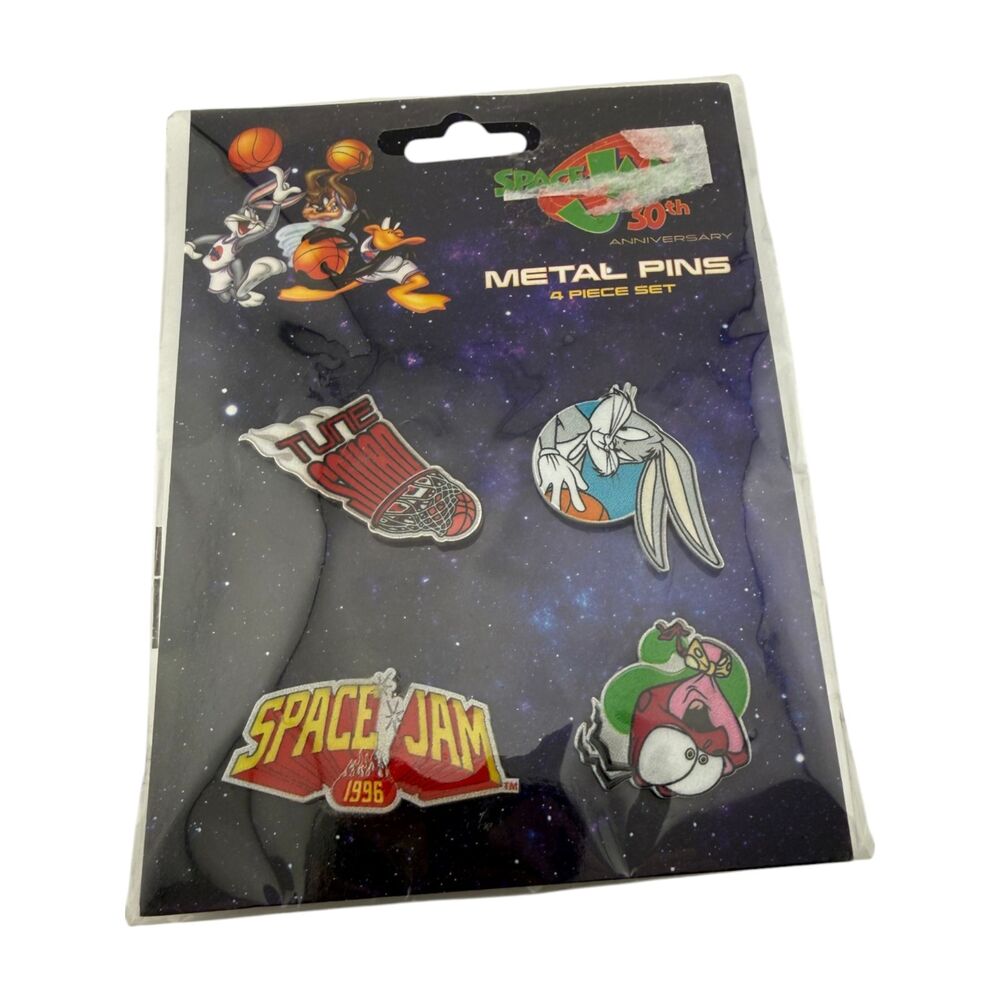 Space Jam 30th Anniversary Metal Pins 4 Piece Set Bugs Bunny Looney Tunes WB